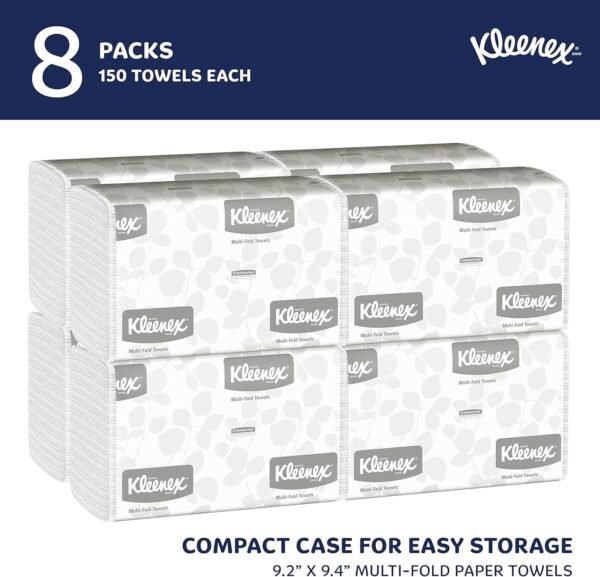Kleenex® Multifold Paper Towels, Bulk (02046), 1-Ply, 9.2" x 9.4" sheets, White (150 Sheets/Pack, 8 Packs/Case, 1,200 Sheets/Case) - Image 2