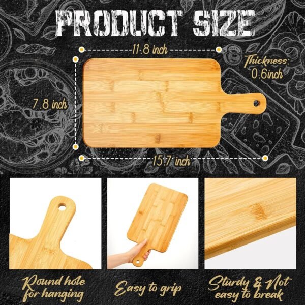 Nuenen 10 Pcs Wood Cutting Board with Handle 15.7 x 7.8 Inch Wooden Serving Board Kitchen Chopping Boards for Pizza, Bread, Cheese, Charcuterie, Fruit, Vegetables (Bamboo) - Image 2
