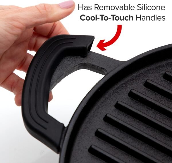 Nuwave Cast Iron Grill, 12.42”x10.21” Non-Stick Grilling Surface, Deep Grill Ridges, Pre-Seasoned, Stay-Cool Silicone Handles, Easy-to-Clean,Oven Safe,Stovetop,BBQ,Fire & Smoker,Induction-Ready,Black - Image 4