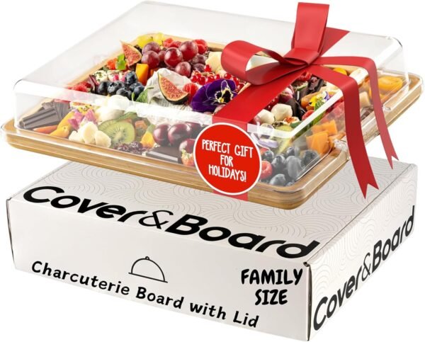 Cover&Board 2-in-1 Charcuterie Board with Lid and Cutting Board - Versatile Bamboo Cutting Board & Travel Charcuterie Board with Lid - Cheese Board - Large 12x16 Charcuterie Boards with Lid