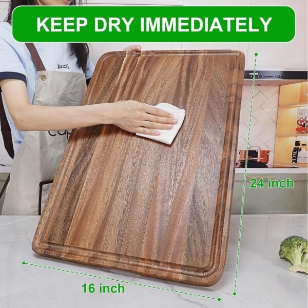Extra Large Bamboo Wood Cutting Board for Kitchen, XXL Organic Acacia Wooden Butcher Block Chopping/Carving Board with Juice Groove for Turkey, Meat, Veggies, BBQ (XXL, 24" x 16"） - Image 6