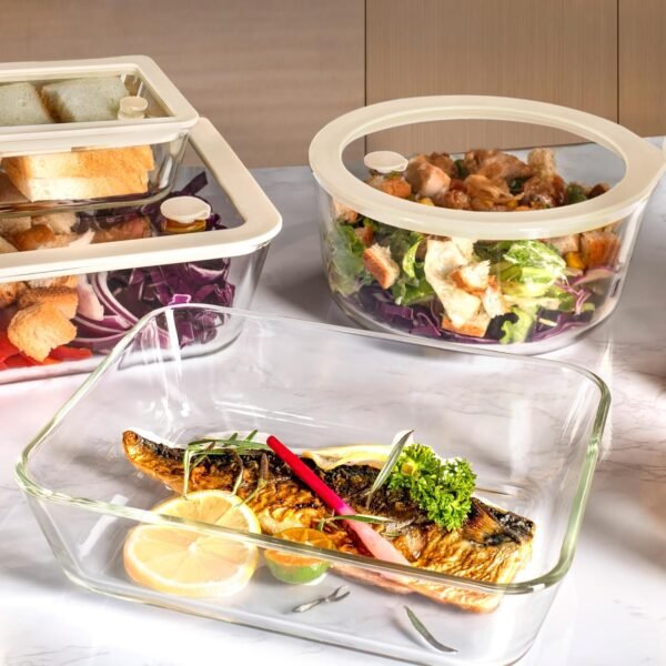 Urban Green Glass Food Container Set with Glass Lid, 3 Pack, Glass Containers with Silicone Framed Glass Lid, Airtight, LeakProof, 100% Plastic Free, Glass Meal Prep Containers (White Color) - Image 6