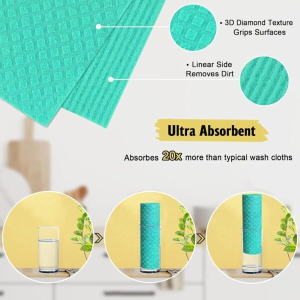 Swedish Dish Cloths - 10 Pack Reusable Kitchen Dishcloths - Ultra Absorbent Dish Towels for Washing Dishes - Cellulose Sponge Cloth Cleaning Rag - Assorted - Image 2