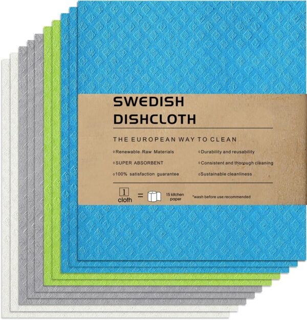 Swedish Dish Cloths - 10 Pack Reusable, Absorbent Hand Towels for Kitchen,Cellulose Sponge Cloth (mix03-10pcs)