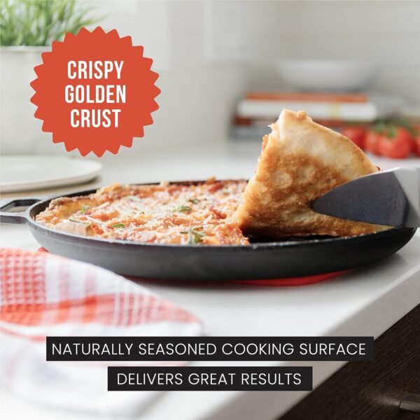 Chef Pomodoro Cast Iron Pizza Pan, Pre-Seasoned 12 inch Cast Iron Skillet with Handles, Dosa Pan for Dosa Tawa Roti, Crepe Pan, Comal for Tortillas, Baking Stove, Oven, Grill BBQ and Campfire - Image 5