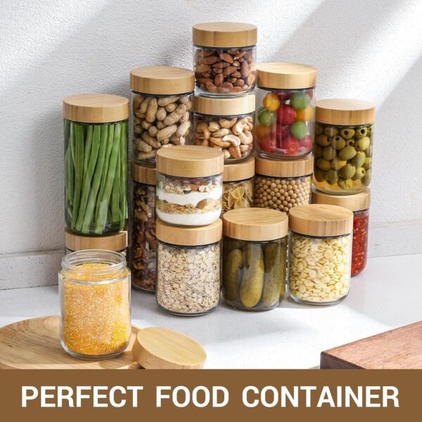 NETANY 4-pack 16oz Glass jars with Airtight Lids, Overnight Oats Containers with Bamboo Lids, Wide mouth Mason Salad jars, Glass Food Storage Containers for Snacks Yogurt Spice Sugar - Image 6