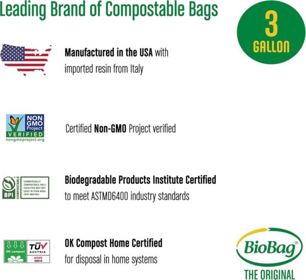 BioBag Premium Compostable Food Scrap Bags, 3 Gallon, 25 Count - Image 7