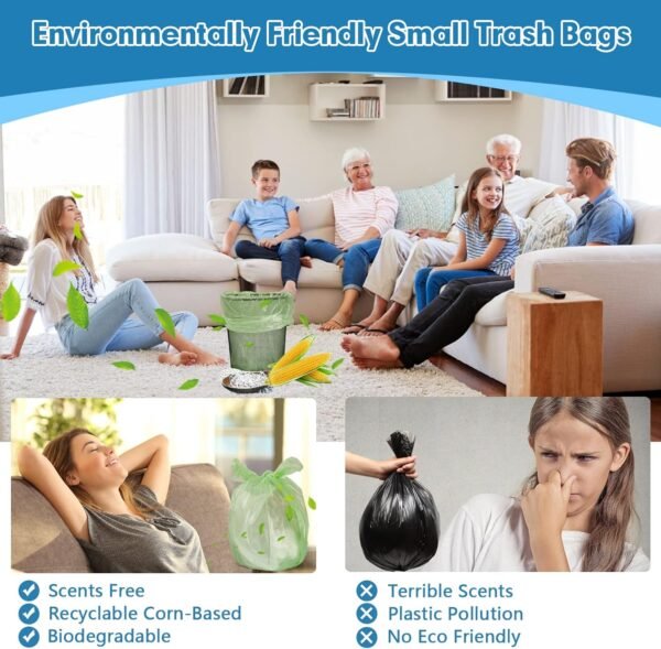 110 Counts Aklyaiap Small Trash Bags Biodegradable, Extra Thick & Strong 4 Gallon Trash Bag Green, Unscented Small Garbage Bags, Easy Tearing Waste Basket Liners for Kitchen, Bathroom, Bedroom, Office - Image 6