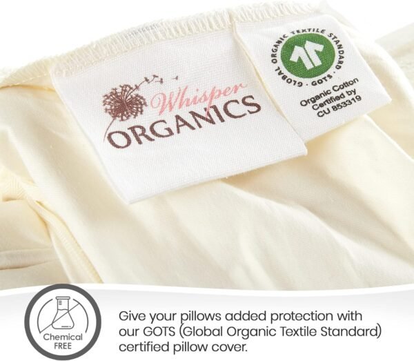Whisper Organics Pillow Protector - GOTS Certified, 100% Cotton Pillow Encasements with Zipper - Pillow Covers - 20 x 36 Inches, Pack of 2 (King, Ivory) - Image 7