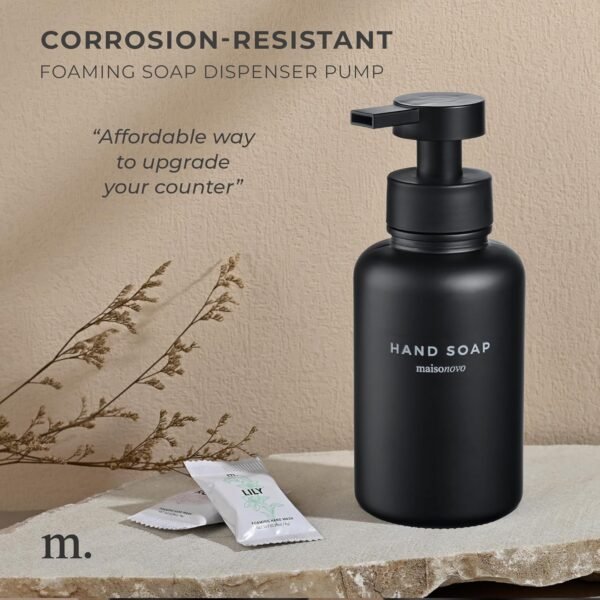 MaisoNovo Glass Foaming Hand Soap Dispenser 14 Oz | Black Foaming Soap Dispenser Black Plastic Pump x 1 w/Labels - Image 3