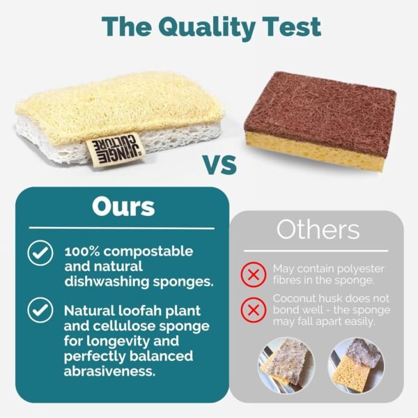 Jungle Culture Eco Sponge Set of 4 • Eco Friendly Natural Dishwashing Sponges • Non-Scratch, Biodegradable & Durable • Double Sided Loofah Kitchen Scourer • Compostable & Reusable Washing Up Sponges - Image 5