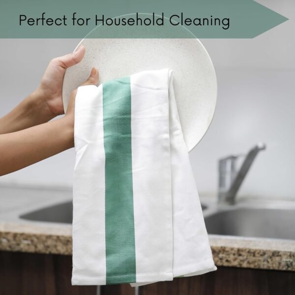Kitchen Towels | Cotton Dish Towels for Drying Dishes| Absorbent Kitchen Dish Towels, Dishcloths| Tea Towels for Embroidery|15"x25" Stripe Green Towels 6-Pack - Image 6