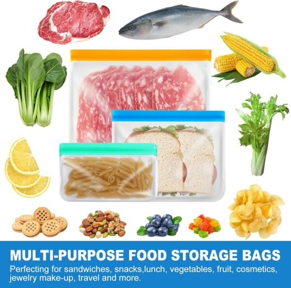8 Pack Gallon Freezer Bags, Reusable Food Storage Silicone Bags Reusable Food Storage Bags, Large Zip Lock Bags Gallon, Lunch Home Fridge Kitchen Organization and Storage Meal Prep Freezer Containers - Image 6