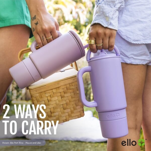 Ello Port 30oz Tumbler with Carry Loop & Integrated Handle | Vacuum Insulated Stainless Steel Reusable Water Bottle Travel Mug | Leak Proof Lid | Flexible Straw | BPA-Free | Dishwasher Safe | White - Image 5
