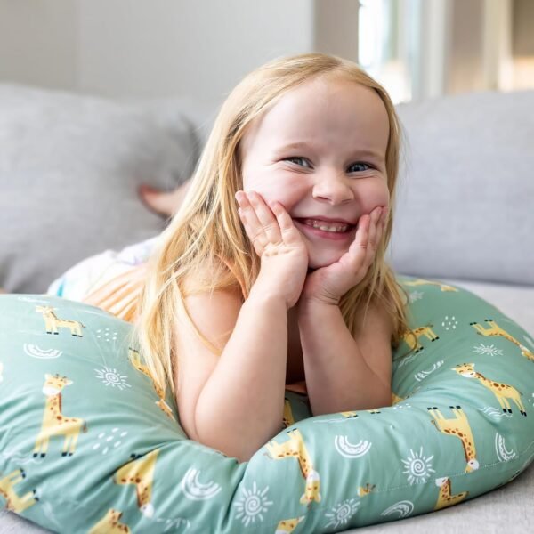 100% Organic Cotton Toddler Body Pillow, Hypoallergenic Kids Body Pillow for Sleeping or Lounging. Body Pillow for Kids with Machine Washable Cover. (Green/Giraffe) - Image 6