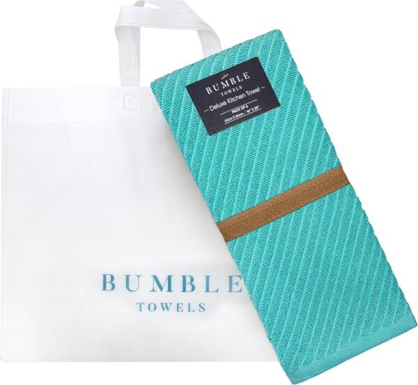 Premium Kitchen Towels (16”x 25”, 6 Pack) | Large Cotton Kitchen Hand Towels | Dish Towels | Diagonal Weave Design | 445 GSM Highly Absorbent Tea Towels Set with Hanging Loop | Aqua - Image 5