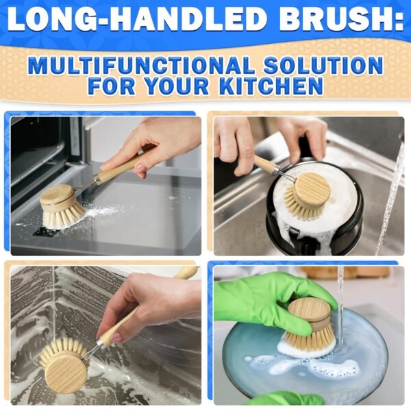 5Pcs Bamboo Dish Brush Set - Wooden Dish Brush Bamboo Scrub Brush for Dishes Wood Dish Brush Bamboo Dish Scrubber Set Palm Brush Wood Dish Scrub Brush - Wooden Dish Scrubber Kitchen Brush Set - Image 8