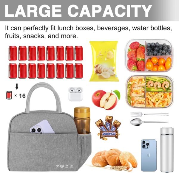 Lunch Bag Lunch Box for Women Men Insulated Reusable Lunch Boxes for Adult Lunch Tote Bag Lunch Container for Office Work Picnic Beach or Travel（GREY） - Image 2
