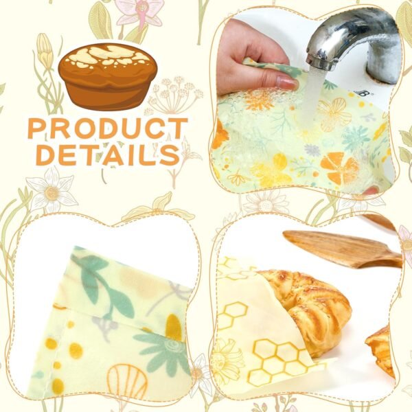 Vesici 6 Pcs Beeswax Food Wraps Reusable Wrap Food Storage Wraps Food Storage Containers, Beeswax Bags, Beeswax Wraps for Food, Reusable Bags Assorted - Image 4