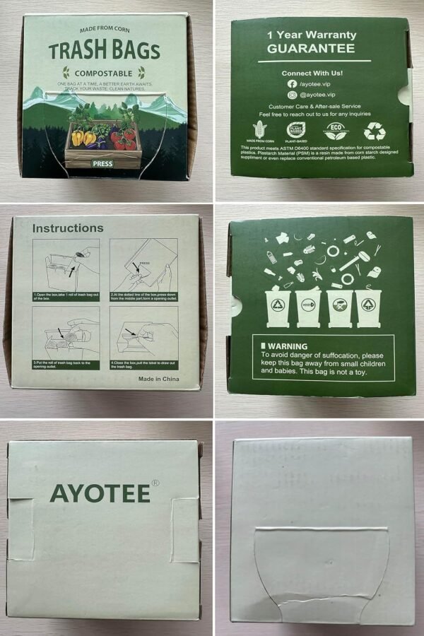 2.6 Gallon Compost Bags with Handle Tie, AYOTEE 75 Count Mini Compost Kitchen Food Scrap Waste Bags, Certified By ASTM Standard Compostable Trash Bags for Compost Bin Kitchen Green - Image 9