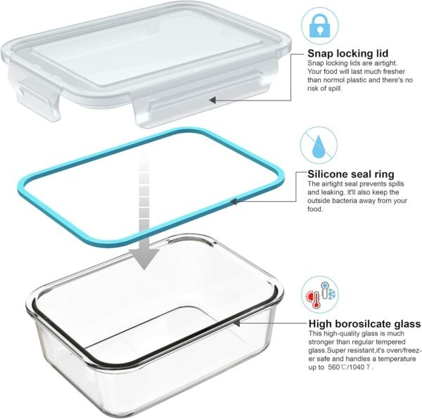 Glass Food Storage Containers with Lids, [18 Piece] Meal Prep Containers for Food Storage , BPA Free & Leak Proof (9 Lids & 9 Containers) - Image 4