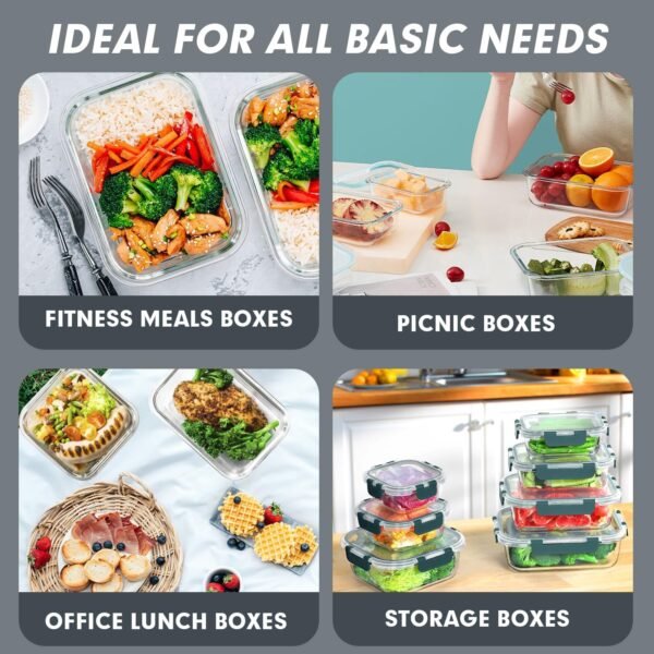 VERONES 30 Pieces Glass Meal Prep Containers Set, Stackable Glass Food Storage Containers with Lids-Airtight Glass Lunch Containers，for Microwave, Oven, Freezer & Dishwasher,Grey - Image 6