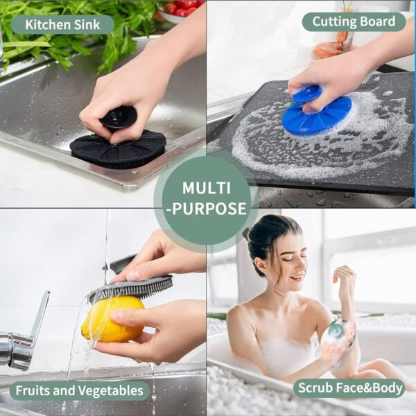 Silicone Sponge, BEAUTAIL Non-Scratch Scrub Sponges, for Washing Dishes and Cleaning Kitchen, Long Lasting and Reusable Dishwashing Scrubber, Suction Up Hang Designed, 2 Pack, Black+Olive Green - Image 5