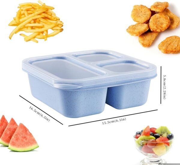 3PCS Snack Containers, Stackable Snack Box Container with 3 Compartments, Lunch Containers & Bento Box for Kids and Adults (3Pack, 3Colors) - Image 2
