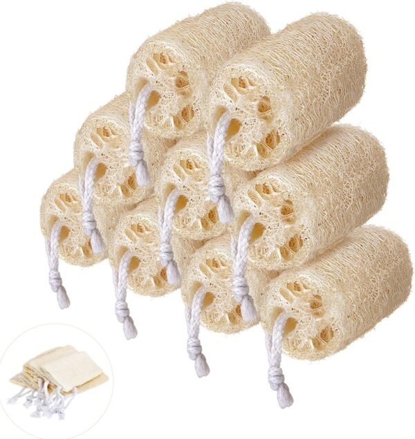 9 Pack 4”Natural Loofah Sponge Small Size Natural Organic Loofah for Kitchen Cleaning Dishes Toddler Exfoliating Skin Care Body Scrubber
