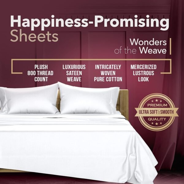 TEXAS LINEN CO. 100% Egyptian Cotton Sheets Queen Size - 800 Thread Count 4 PC White Egyptian Cotton Sheets for Queen Size Bed, Soft Cooling Luxury Hotel Sheets, Deep Pocket Queen Sheets - Image 3