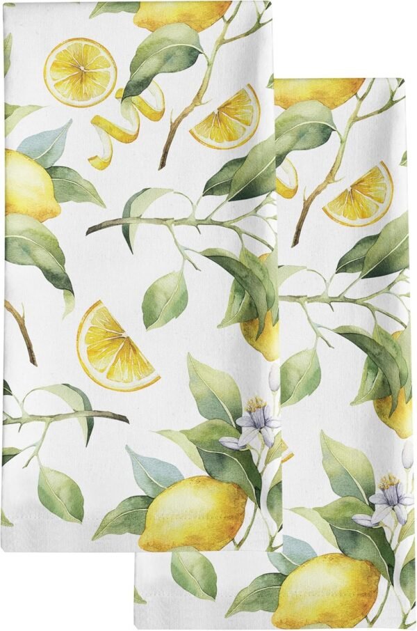 KAF Home Set of 2 Oversized 20 x 30-inch Kitchen Dish Towels, 100-Percent Cotton, Made in The USA of Imported Materials, Designed, Digitally Printed and Cut Sewn in The USA (Lemons)