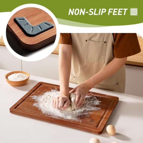 3 Packs Bamboo Cutting Board Set with Non Slip Feet and Over Sink Nice Solid Thick Wood Juice Groove Chopping Board Extra Large Big Small Best Hardwood Kitchen Counter Organic Vegetable Meat BBQ Kit - Image 2