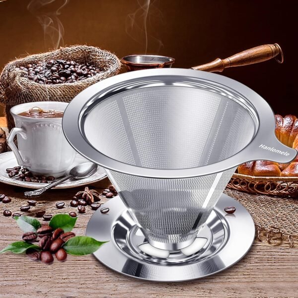 Pour Over Coffee Dripper, Paperless Reusable Coffee Filter, Pour Over Coffee Maker for Single Cup Brew, Double Mesh Design of Stainless Steel Cone Filter for Perfect Extraction (1-2 Cup) - Image 6