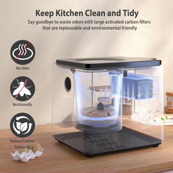 Electric Kitchen Composter, 3L Large Capacity with Visual Lid and LED Display, Turn Food Waste into Dry Compost, Intelligent Grinding Level Auto Stop, Low Noise, Automatic Cleaning - Image 4