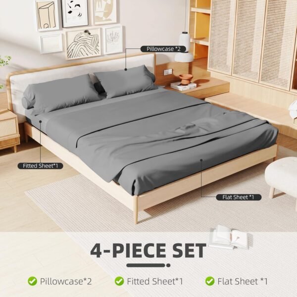 HLLBLL® Grounding Bedding Sheet Set, Bed Sheets and Pillowcase Set, 90% Organic Cotton+10% Pure Silver Organic Fitted Grounded Sheet for Improved Sleep, Pain Relief (Gray, King) - Image 5