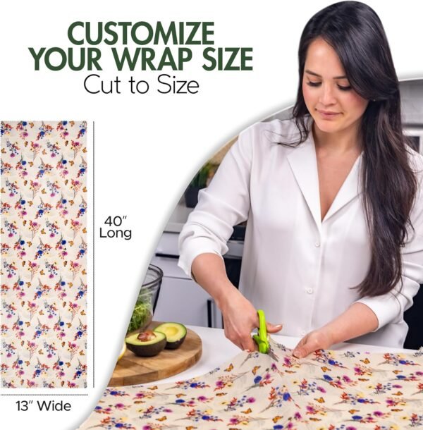 Eco Friendly Beeswax Wraps for Food Sustainable Storage - Organic Cotton Floral Food Wrap - 13 x 40 Inches - Reusable Food Storage Wrap - Cut to Size - for Bread, Cheese, Fruits & Vegetables - Image 4