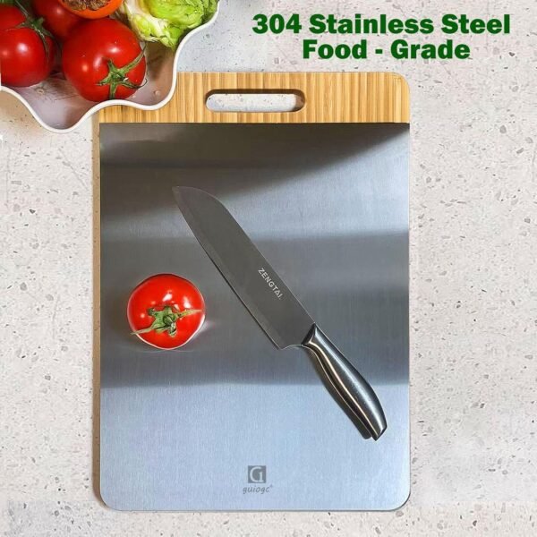Cutting Board Double Sided, Size 15.5”×11”, Bamboo Cutting Board and Food-Grade 304 Stainless Steel Cutting Board for Kitchen, Easy to Clean (Style 1) - Image 4