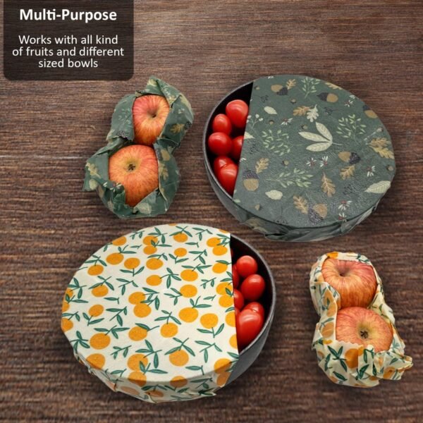 12 Pack - Eco-Friendly, Reusable, & Washable Container Set of Beeswax Food Wraps, Airtight Silicone Lids 6 - Beeswax Wraps, 6 - Silicone Lids - Image 5
