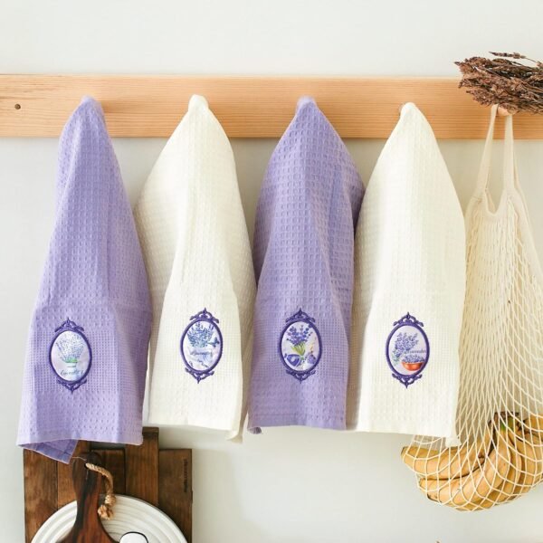 Lavien Home, Decorative Lavender Tea Towels Housewarming Gift, Turkish Cotton Waffle Weave (Set of 4), Dishcloths Multi-Purpose Ultra Soft Absorbent 16 x 24 inches - Image 4