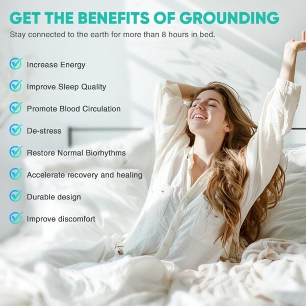 AsmrCap Grounding Sheets Queen, 95% Organic Cotton+ 5% Pure Silver Fiber, Grounded Sheets with Grounding Cord, Bed Grounding Kit for Healthy Sleep Therapy [Queen-60"x 80"x 15" White] - Image 4