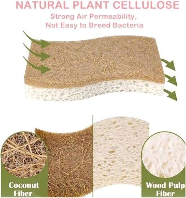 Earth Tone Compostable Sponge 12 Pack | Heavy Duty, Non-Scratch, Biodegradable, Natural Kitchen Sponges for Dish Washing | Plant-Based Walnut Scrubber - Image 5
