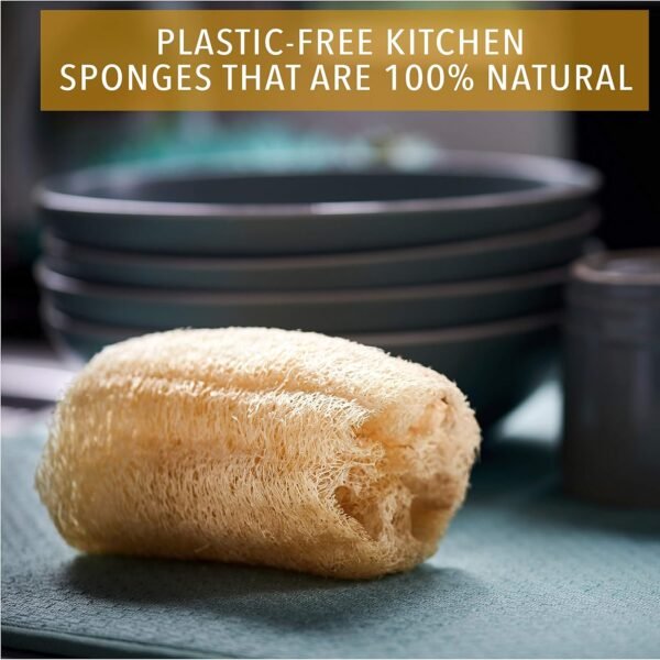 ENEY Eco-Friendly Natural Kitchen Washing Up Sponge | 100% Plant-Based Biodegradable | Four Pack of Non-Odor Dish Sponges | Sustainable Unbleached Loofah | Plastic-Free - Image 3