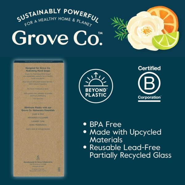 Grove Co. Gel Hand Soap Dispenser (13.5 Oz) 2 x Refillable Glass Bottles with Stainless Steel Pump, Reusable Liquid Soap Refill Set, Square Base, Reduce Plastic Waste Bundle - Image 8