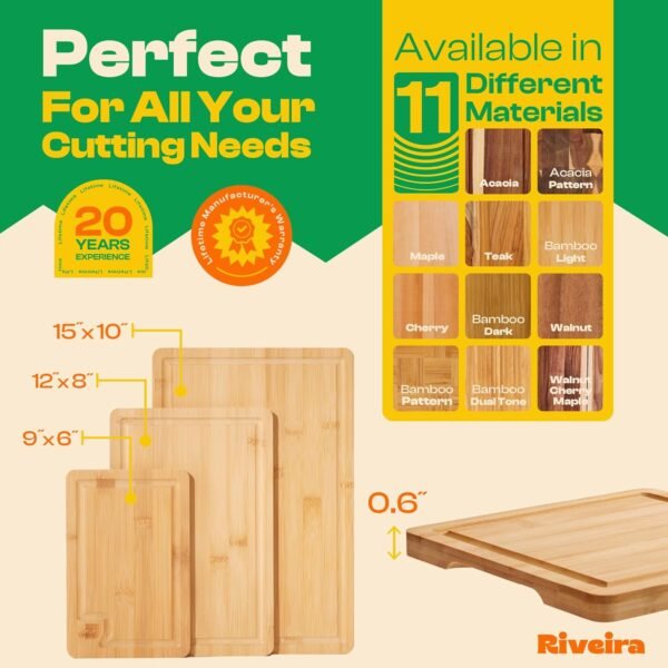 Riveira Bamboo Cutting Boards For Kitchen – Versatile and Durable: Set Of 3 Pcs Rectangular Wooden Cutting Board – Wooden Cutting Boards For Kitchen – Complete Wooden Cutting Boards For Kitchen - Image 7