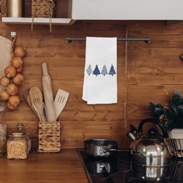 KEUSPI Farmhouse Vintage Navy Blue Christmas Tree Waffle Kitchen Towel Dish Towel Cloth,Winter Xmas Holiday Drying Cloth Tea Hand Towels for Kitchen Drying Washing (Christmas Trees Navy Blue) - Image 5