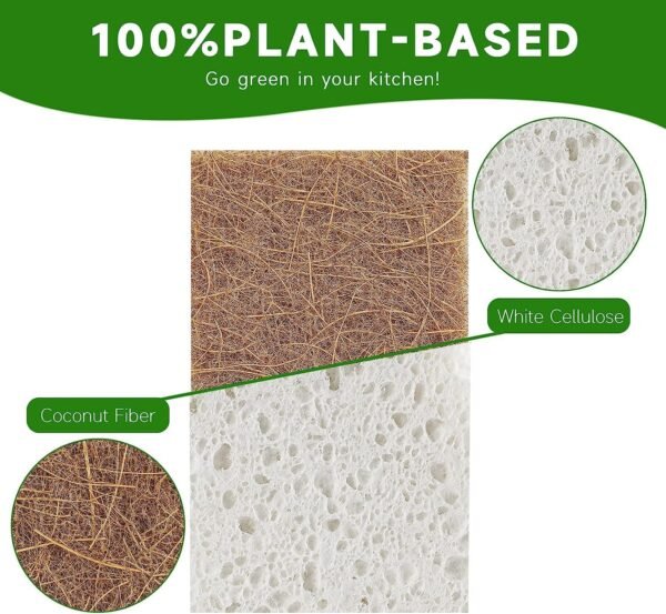 Graham & Ash Co Natural Kitchen Sponge - Biodegradable Compostable Cellulose and Coconut Scrubber - Pack of 10 Eco Friendly Sponges - Image 5