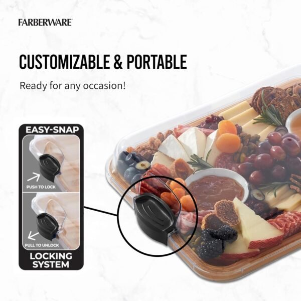 Farberware Build-A-Board Bamboo Cutting Board with Clear Locking Lid and Black Handles, Perfect for Charcuterie, Snacks, and More - Make it. Take it. Enjoy it, 11x14 Inch, Single Compartment - Image 4