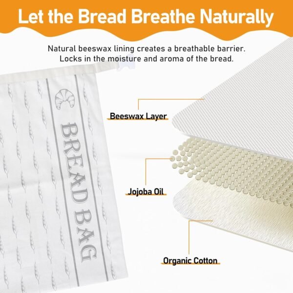 Reusable Bread Bags for Homemade Bread(2 Pack), 13" X 17" Cotton Beeswax Bread Storage Bag, Sourdough Bread Bags Beeswax Lined, Bread Saver Storage Container for Fresh Bread Storage - Image 5