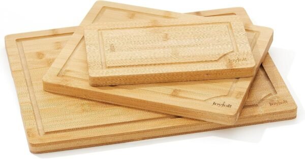 JoyJolt Bamboo Cutting Board Set, Wooden Cutting Boards for Kitchen. Large and Small Wooden Cutting Board Set; Serving Cheese Board, Bread Board or Chopping Board Set. Non Slip Wood Cutting Board Set - Image 2