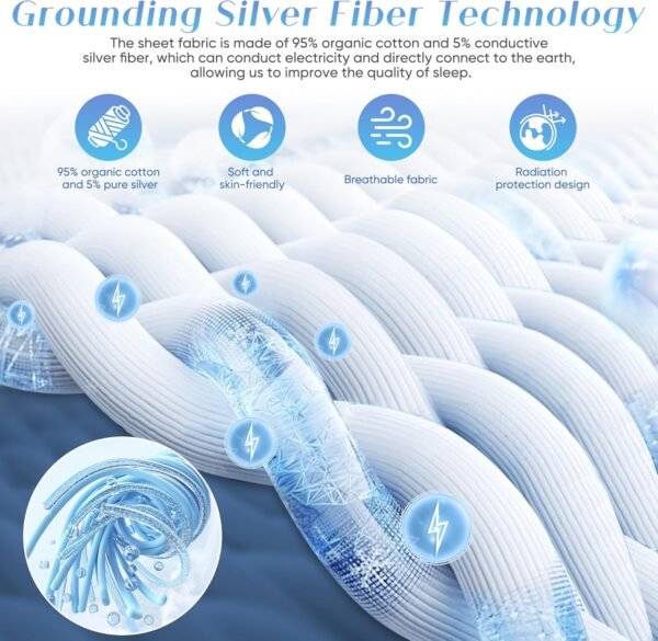 Grounding Sheets King Size, 95% Organic Cotton + 5% Pure Silver Fiber, Grounded Sheet Earth Connected Bedding (King - 77"x 80"x 13" White) Fitted Earth Sheets with Grounding Cord - Image 3